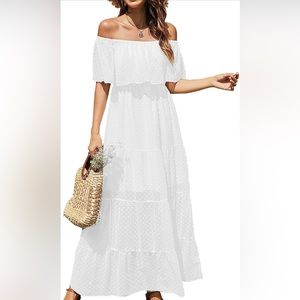 New! White Off Shoulder Tiered Maxi Dress S